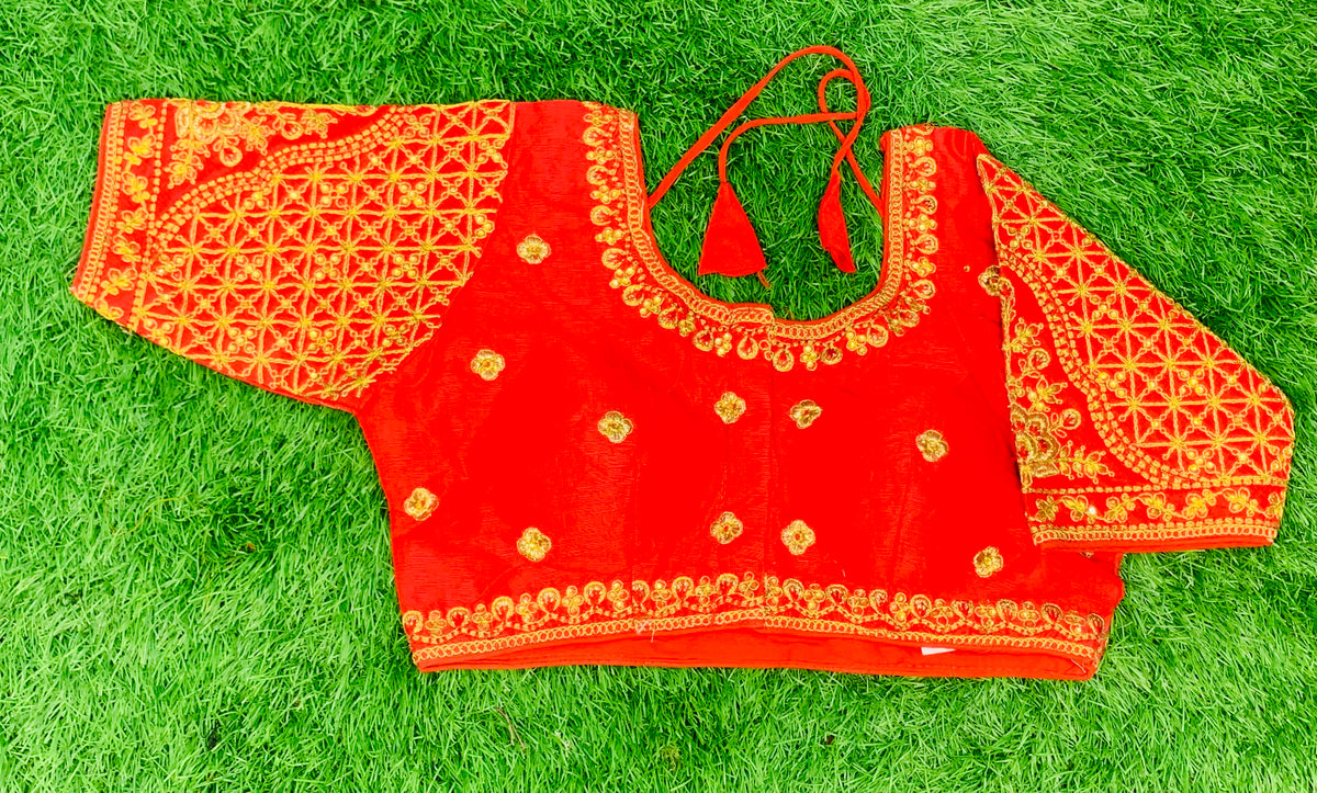 Red blouse embroidery blouse