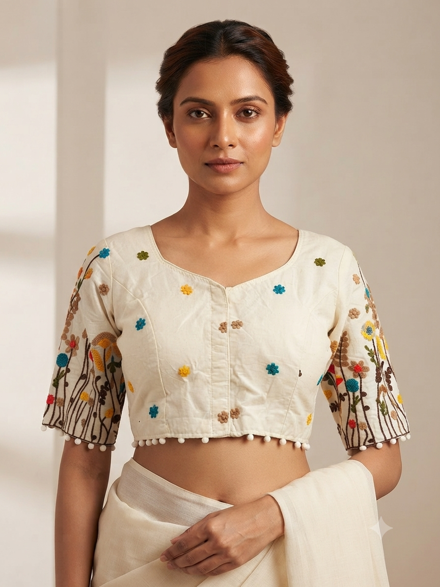 Designer thread work cotton Blouse 👚 with sleeves