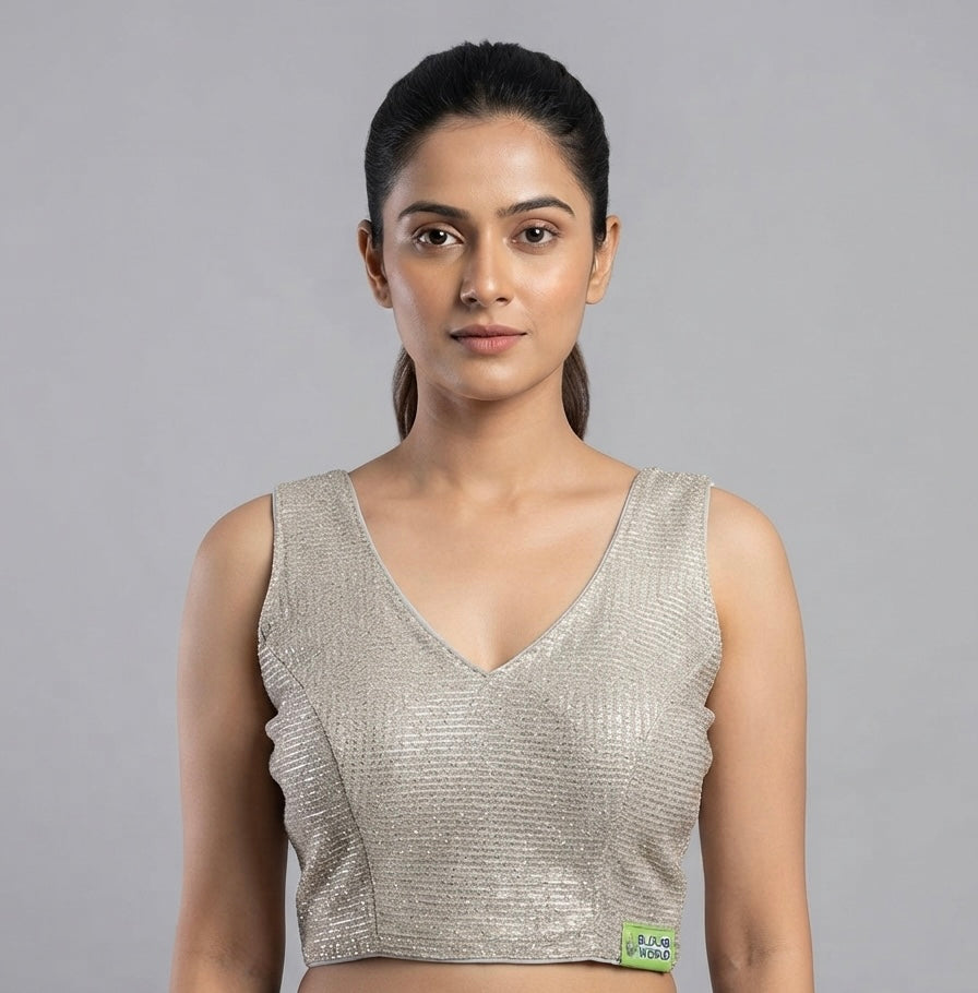 Shimmer party wear Blouse 👚 with short hands ✨V-neck