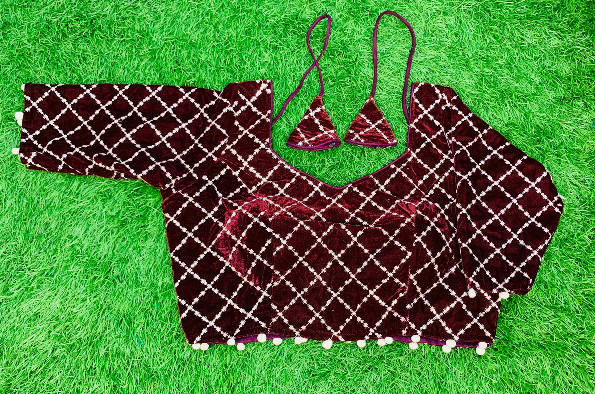 Vine colour velvet with hand blouse