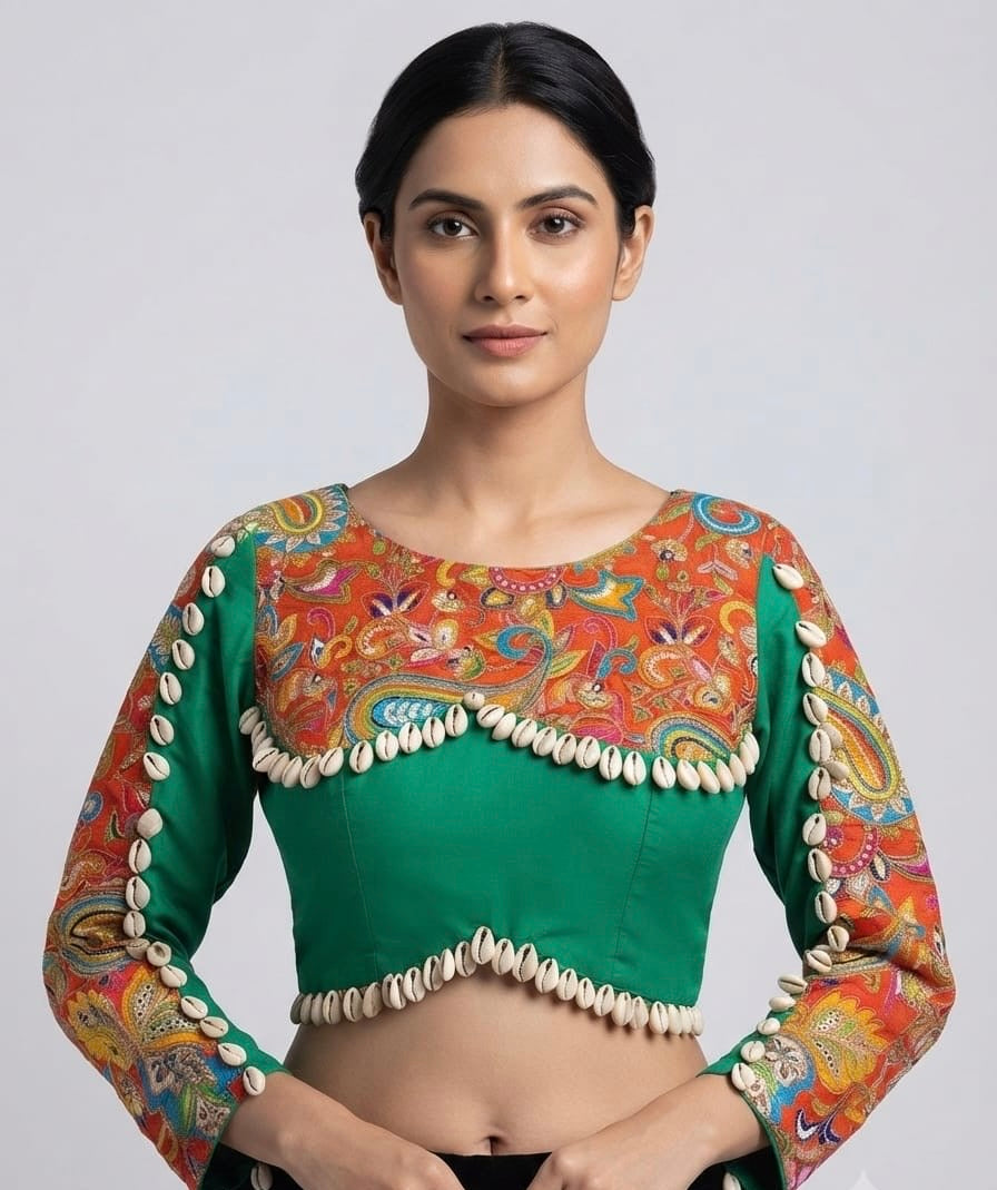 Dandiya shell 🐚 & sequin work Blouse 👚 full hands Green