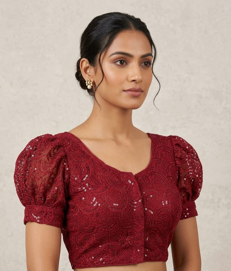 Puff hands sequin Blouse 👚 Marron colour
