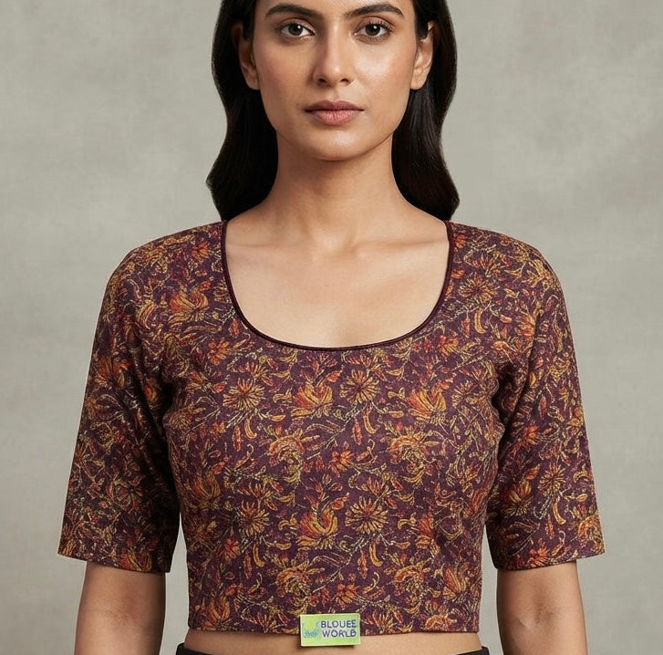 Printed Kalamkari Blouse 👚 stretchable purple