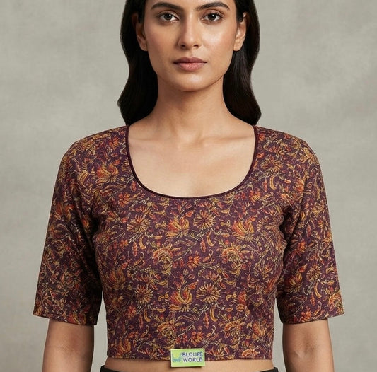 Printed Kalamkari Blouse 👚 stretchable purple