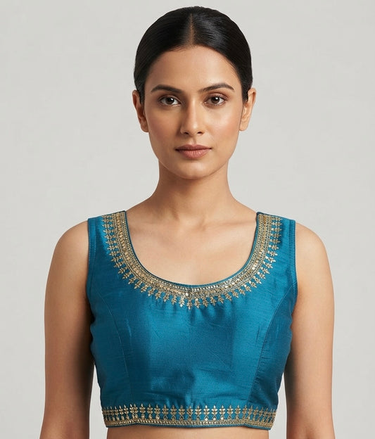 Silk blue border neck Blouse 👚