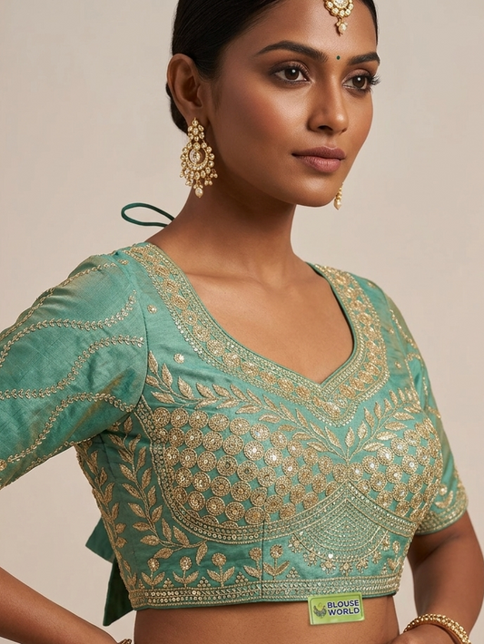 Tissue light green sequence designer blouse 👚