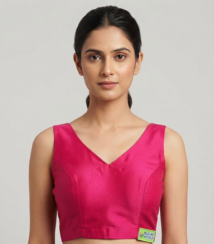 Fancy V-neck plain Blouse 👚 sleeveless-(36 size