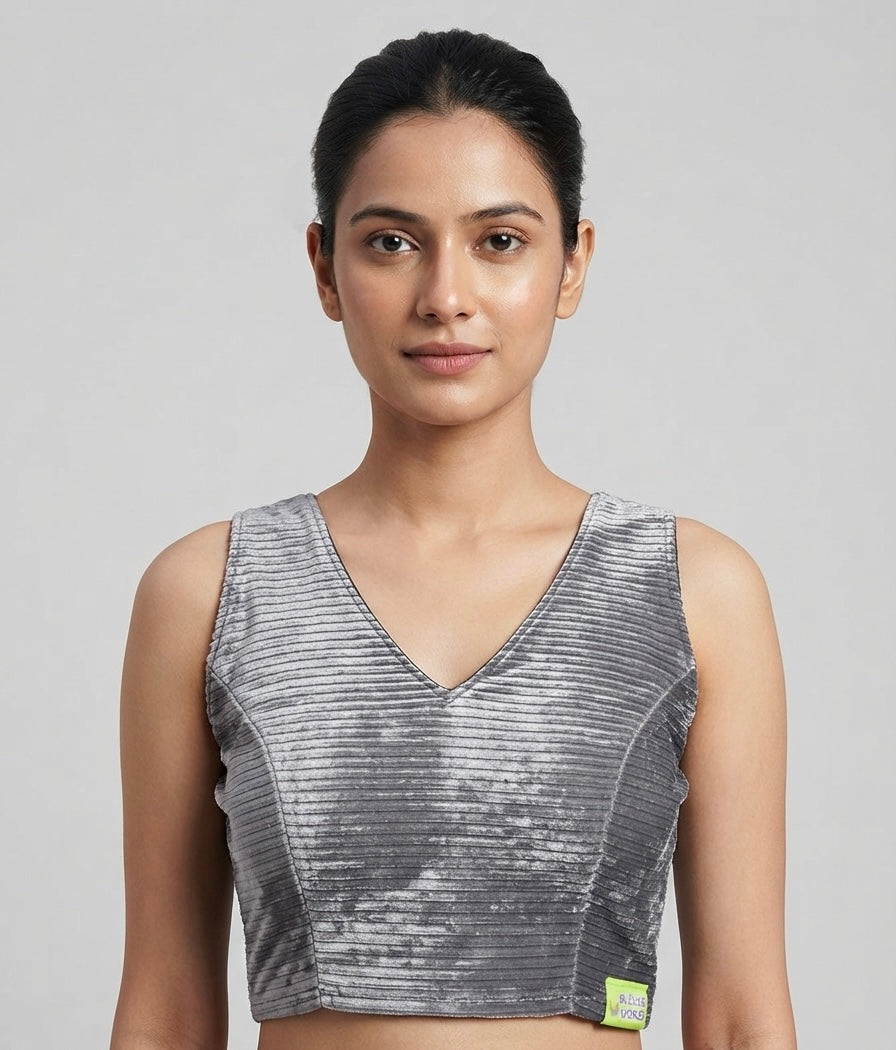 Shimmer fancy V- neck Blouse 👚 with short hands ✨