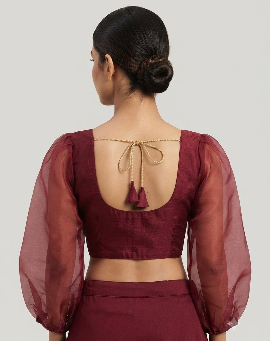 Organza full puff hands Blouse 👚 Marron colour