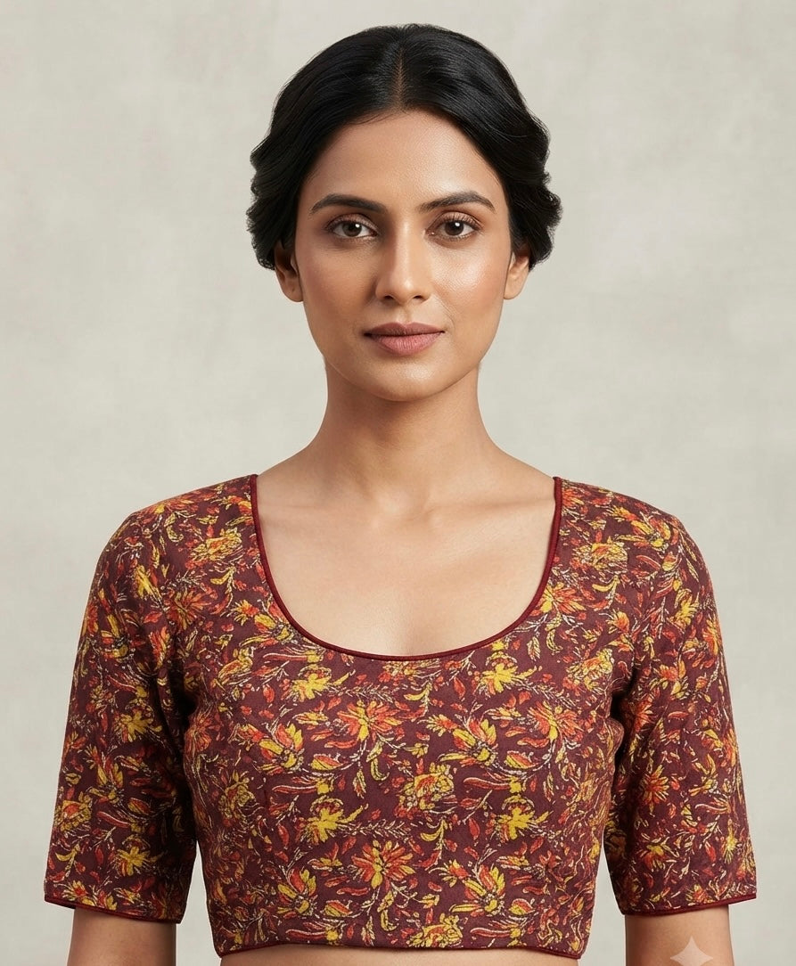 Kalamkari stretchable Blouse 👚 Marron colour