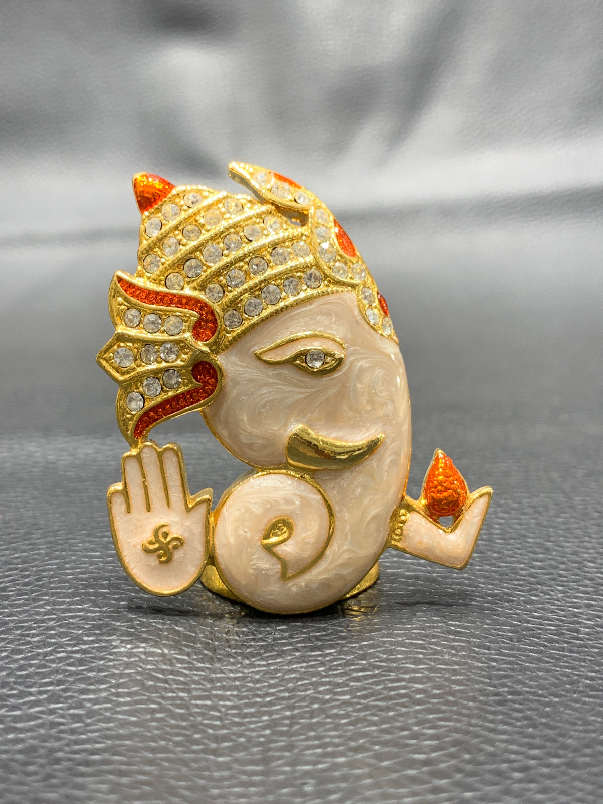Marble finishing with gold mukut Ganesh ji idol