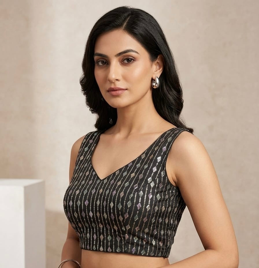 Black thread work Blouse with hands