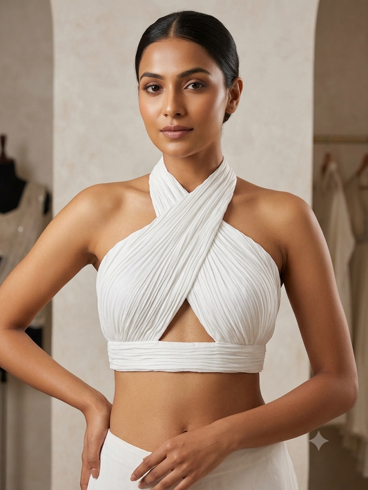 Premium Pleated Halter Neck Blouse ✨ sleeveless