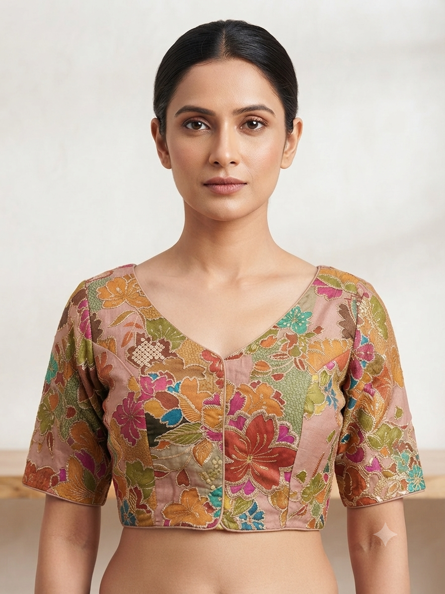 Tissue embroidery multicolour Blouse with sleeves