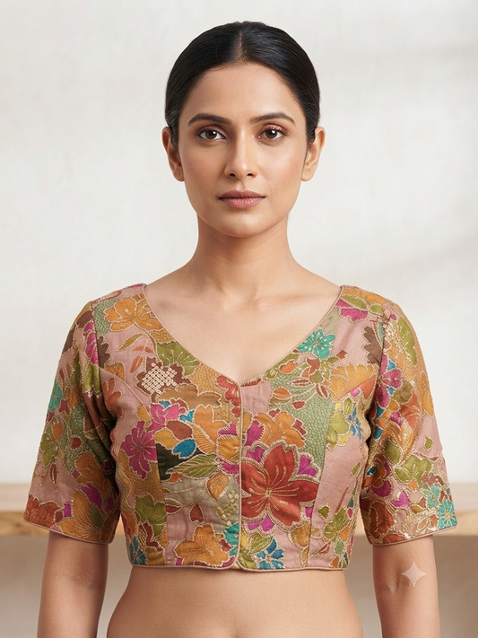 Tissue embroidery multicolour Blouse with sleeves