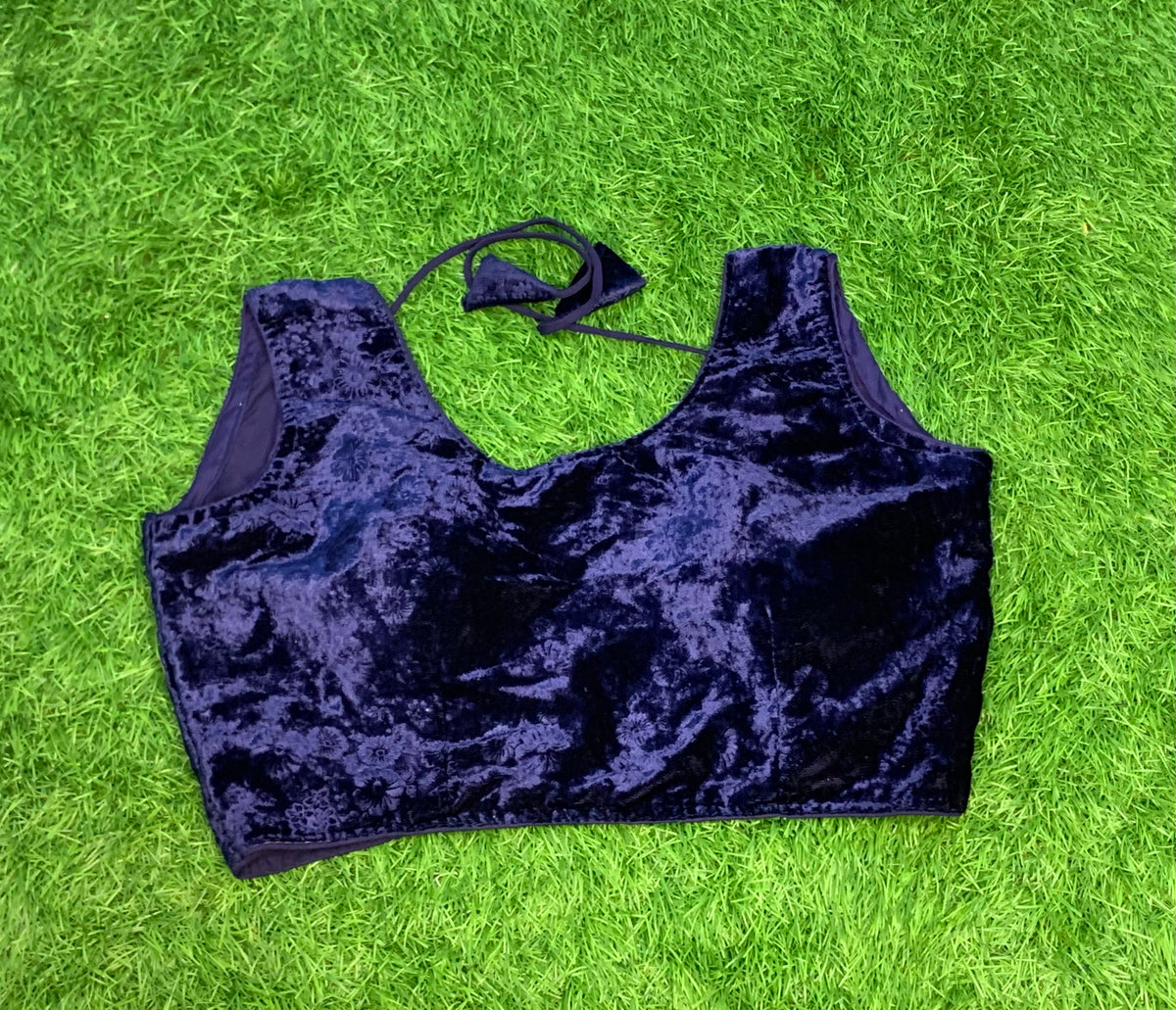 Navy blue velvet with net hands