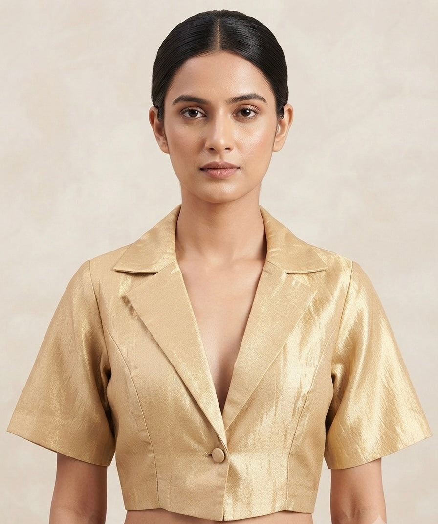 Gold shiny ✨collar neck with sleeve Blouse 👚