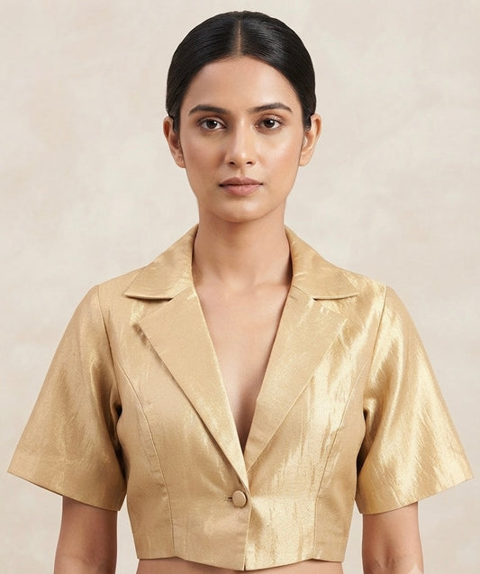 Gold shiny ✨collar neck with sleeve Blouse 👚