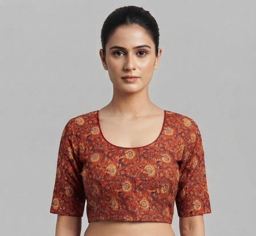 Kalamkari printed Blouse 👚 stretchable red colour