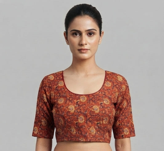 Kalamkari printed Blouse 👚 stretchable red colour