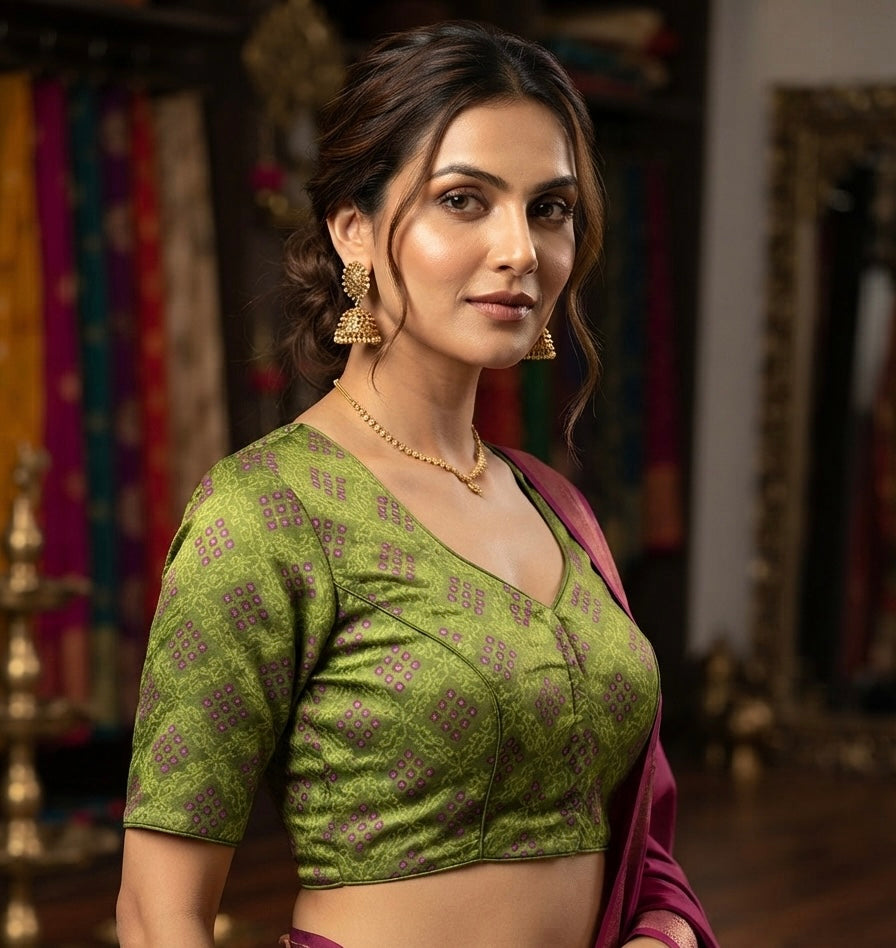 Printed mehndi green Blouse 👚