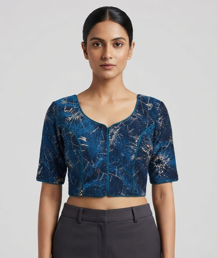 lines printed Blouse 👚 with hands Rama blue