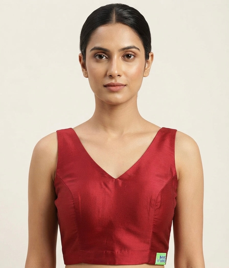 Fancy V-neck plain Blouse 👚 sleeveless-(36 size