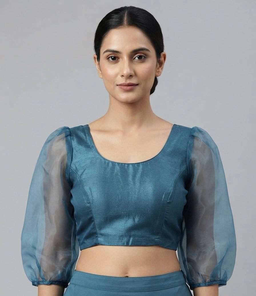 Organza full puff hands Blouse 👚 dual shade blue
