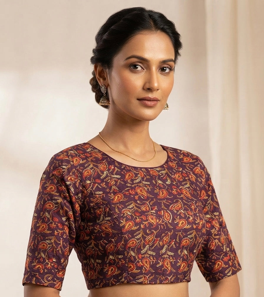 Printed Kalamkari stretchable Blouse 👚 purple