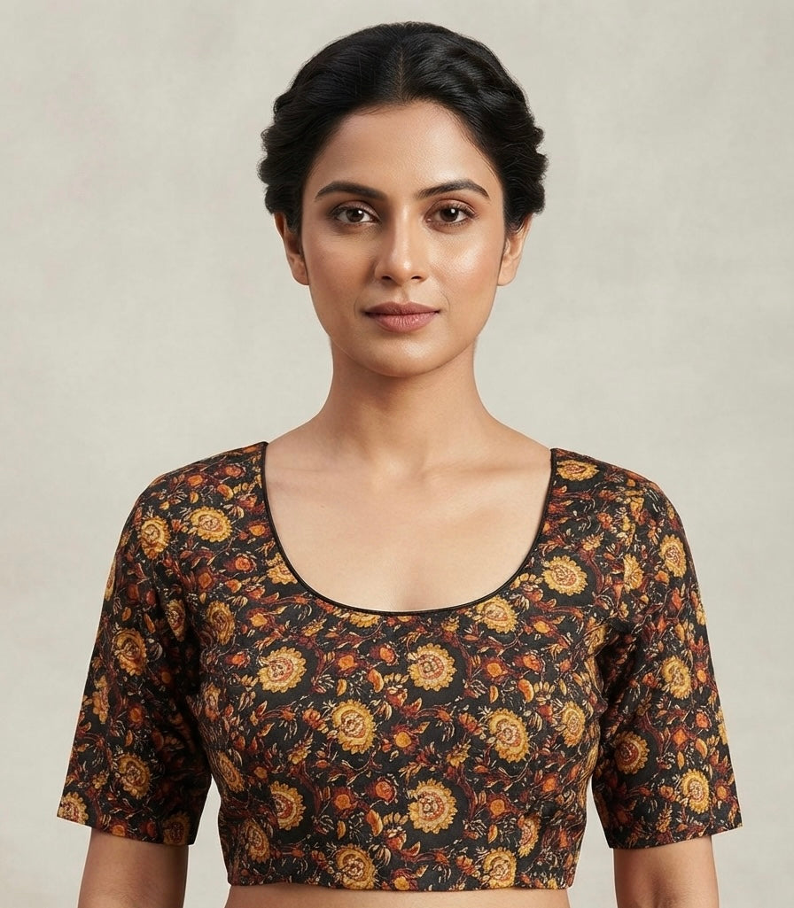 Kalamkari Stretchable Blouse 👚 black yellow 🌼