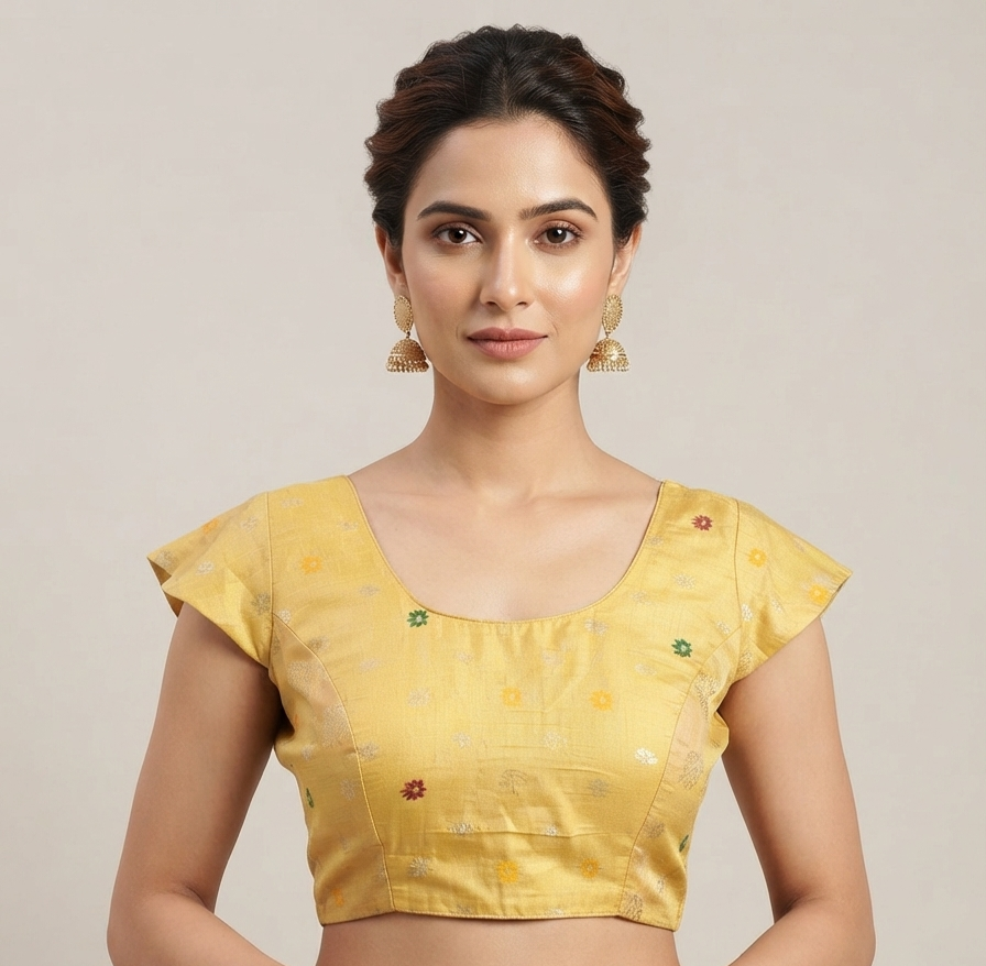 Yellow brocade blouse