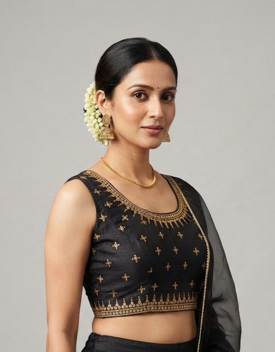 Black & Gold Booti-Work Sleeveless Readymade Blouse